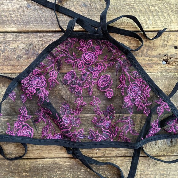 The LYTE Couture Floral Sequin Sheer Lace Halter Top - Picture 3 of 5